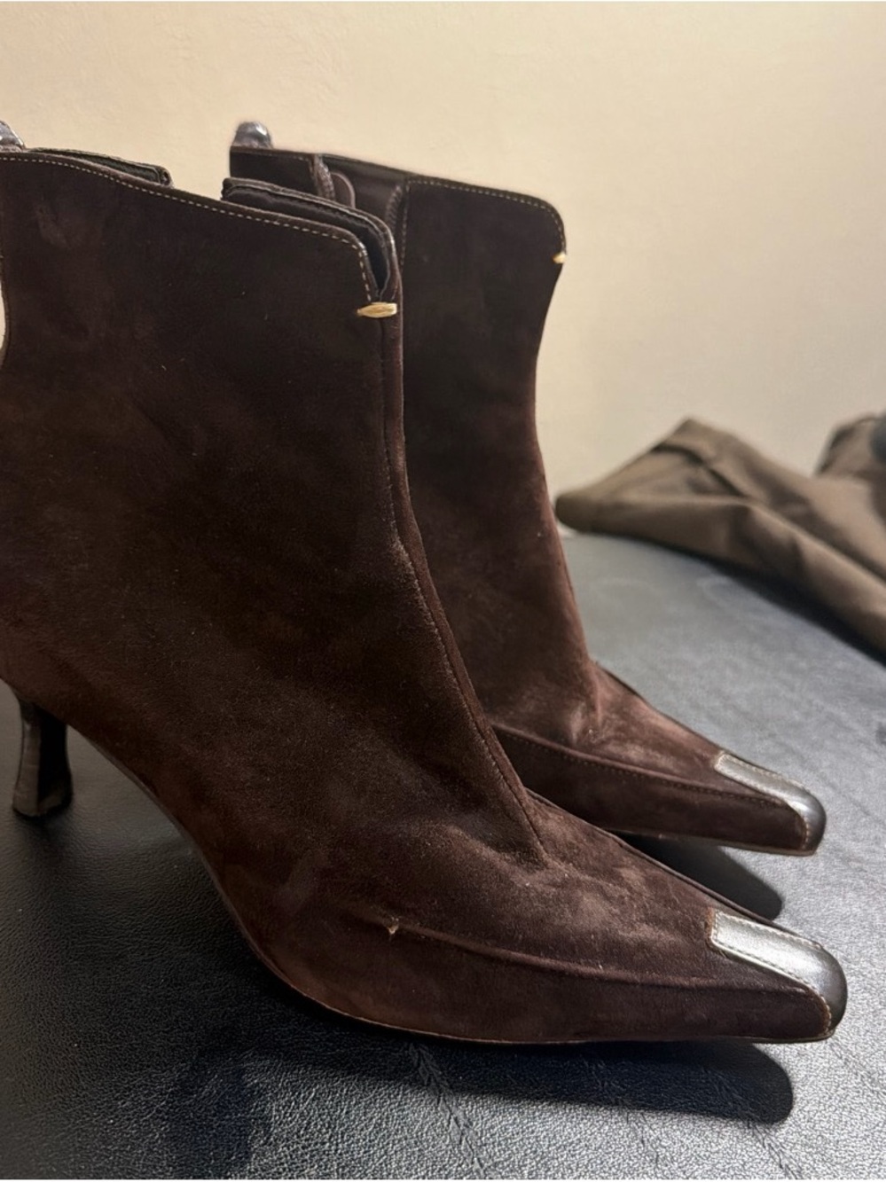Women's Brown Suede Ankle Boots with Pointed Toe